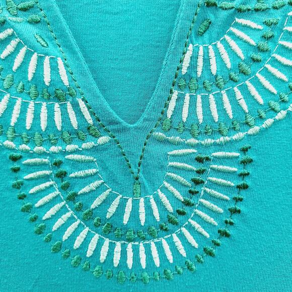 T-Shirt Size L Teal Embroidered Grandma Pullover Casual Soft Girl Chic Resort - Picture 4 of 12